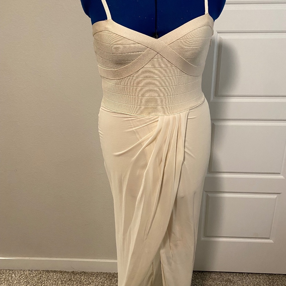 Bebe Bodycon Dress with Sheer Skirt (Ivory)